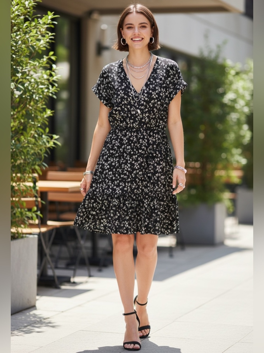 Passport Black Floral V-Neck Midi Dress